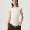 SUUKSESS Women Backless Y2k Short Sleeve Bodysuit Double Lined Open Back Sexy Basic Top