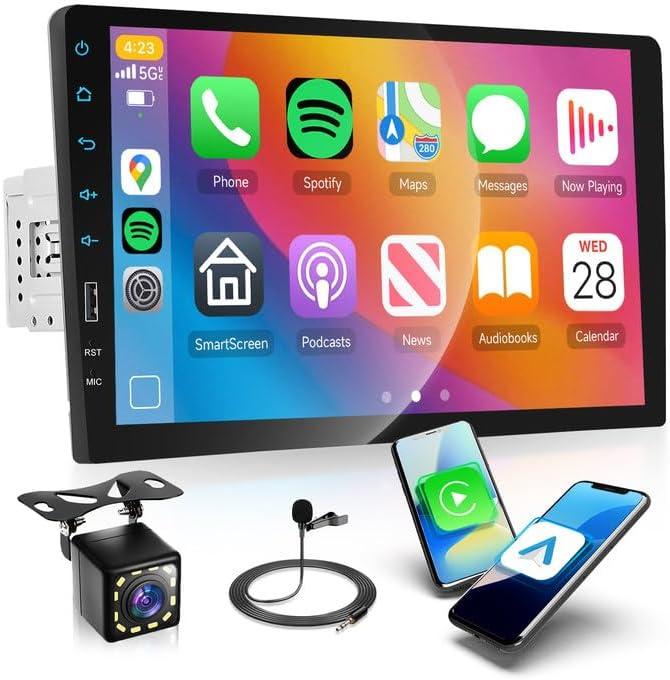 9 inch Single Din Car Radio Stereo, Wireless Carplay Android Auto, 1 Din HD Touchscreen Car Radio Bluetooth Radio, Car Stereo Receivers Support Mirror Link, Backup Camera, FM/EQ/USB/SWC/MIC
