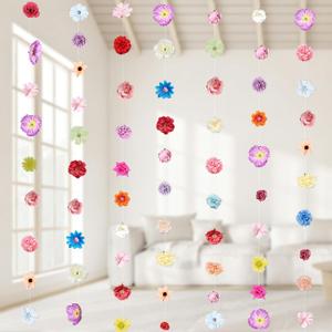 6 PCS Artificial Flower Garlands Hanging Decorations, Floral Hanging Backdrop Wildflower Banner with Hooks Spring Party Decorations for Wedding Party Birthday Anniversary Arch Decor (Colorful)