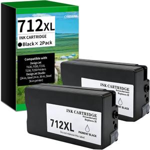 80ml Twin Packs Black 712XL 712 XL 712 Ink Cartridge Use for DesignJet T210 T230 T630 T650 Studio Plotter Printers (Black)