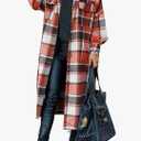 SKIKYAN Women Fall Flannel Plaid Shacket Jacket Oversized Button Down Long Shirt Jacket, Medium