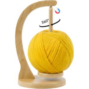 Yarn Holder for Crocheting and Knitting, Wooden Yarn Spinner with Magnetic Rotating Mechanism,Gift for Crocheter and Knitter（Natural）