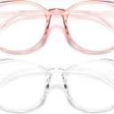 Gaoye 2 Pack Blue Light Blocking Glasses, Retro Round Eyewear Frame Anti Eyestrain Computer Glasses for Women Men - GY1688 (Pink+ Transparent)