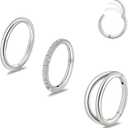limerencia 3PCS Titanium Earrings Nose Rings, G23 Titanium Small Hoops Septum Clicker Rings, 16G/18G/20G Helix Lip Cartilage Helix Rook Daith Lobe Conch Tragus Piercing for Women Men (Silver-tone)