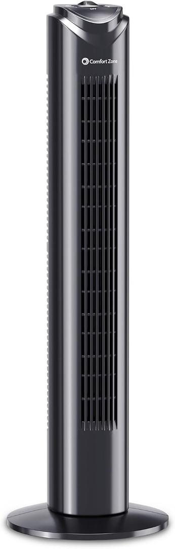 Comfort Zone 32-Inch Oscillating Tower Fan Ultra-Slim Bladeless Design with 3 Speeds, 90 Wide Oscillation & Built-in Carry Handle Quiet Portable Standing Fan for Bedroom, Home, or Office, Black
