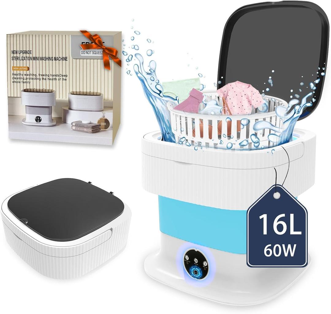 Portable Washing Machine, 16L Large Capacity Mini Washing Machine, Foldable Collapsible Washer and Dryer with Spin for Travel, Socks, Baby Clothes, Underwear (Blue) Portable Washing Machine, 16L Large Capacity Mini Washing Machine, Foldable Collapsible Washer and Dryer with Spin for Travel, Socks, Baby Clothes, Underwear (Blue)