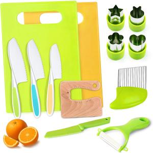 13PCS Toddler Knife Set- Kids Knifes for Real Cooking,Montessori Toy Safe Kitchen Knife Set for Toddler, Cutting Board,Gift for 3-12 Year Old Girl Boy