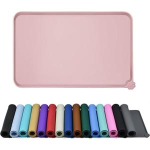 Waterproof Pet Feeding Mat with High Raised Edges, Heavier and Thicker Placemats for Cat Dog Water Bowl with BPA Free, Dogs Cats Food Mats for Messy Drinkers to Prevent Spill and Protect Floors (18.5" x 11.5", Misty Rose)