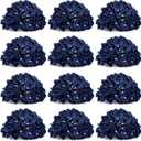Hydrangea Flower Balls for Centerpieces - 12 PCS Artificial Floral Arrangement with Base, 8.27 Inch Diameter Fake Silk Kissing Ball for Wedding Table Home Party Decor - Navy Blue