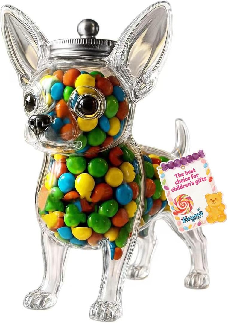 Chihuahua Candy Jar, Cute Airtight Dog Snack Container for Cookies, Candy, Coffee Pods, Pet Treat Jar, Cookie Jar with Lid, Large Animal Shaped Food Storage Kitchen Canister, Pet Lovers Gift Large