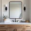 ANDY STAR 28x36 INCH Black Bathroom Mirror, Black Bathroom Vanity Mirrors for Wall, Rounded Rectangle Mirror for Bathroom, Tube Metal Frame, 1 Deep Wall Mounted Vertical/Horizontal