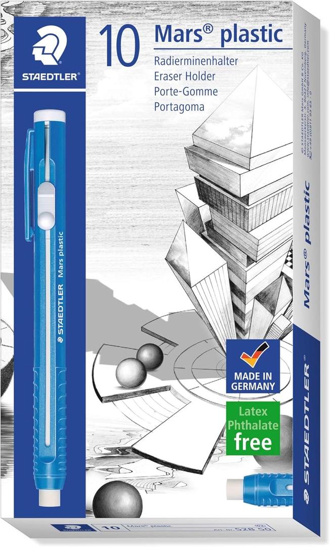 Staedtler Mars plastic Eraser Holder, retractable Stick Eraser with pen body, includes premium quality eraser, 528 50
