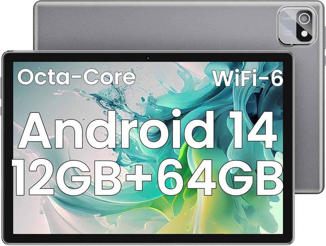 Tablet, 10.1 Inch Android 14 Tablet Octa-Core, 12GB RAM+64GB ROM 1TB Expand, 2+8MP Camera, BT5, Tablets PC 2.4/5G WiFi 6,1080 IPS FHD Screen, Tablets Android Gifts for Men Women