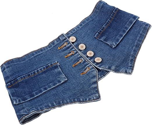 Elegant Wide Denim Waistband Corset Women's Belt Cinch Button Dress Waist Cinch Belt