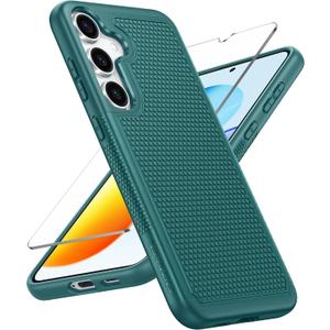 FNTCASE for Samsung Galaxy S25 Case: Dual Layer Heavy Duty Cell Phone Protective Cover Shockproof Rugged with Non-Slip Textured - Military Drop Protection Bumper Tough - 2025, 6.2 inch (Green)
