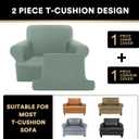 PrinceDeco 2 Pieces Armchair Slipcover Stretch Couch Covers for T Cushion Chair Slipcovers Soft Arm Chiar Cover Furniture Covers with 1 Individual T Shape Seat Covers Width Up to 40", Sage