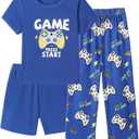 Mikrdoo Boys Pajamas 3 Piece Summer Sleepwear Soft Short Sleeves Shorts Set & Long Pants Cool PJs Size 2-14 Years
