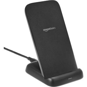 Amazon Basics 10W Qi Certified Wireless Charging Stand, for Phone 16/15/14/13/12/11/X, Samsung, and More, with USB Cable (No AC Adapter), Black