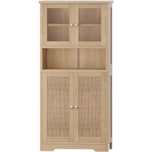 Irontar Rattan Bathroom Cabinet, 23.6 x 11.8 x 50.4 Inches Bathroom Floor Cabinet with Open Shelf, Display Storage with Doors, Kitchen Cupboard, Storage Cabinet for Living Room Natural CWG006M