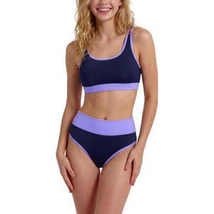 Period Swimwear Two Piece Leakproof Swimsuit Menstrual High Waist Bikini Sets Color Block Bathing Suit for Teen Girls, XS