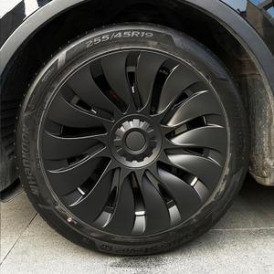 KAVANIC 4PCS Wheel Covers Fits for Tesla Model Y 19 Inch Matte Black Support Long Range Logo Symmetry Design Uberturbine Style fits for Model Y Gemini 2020-2024 Hubcaps Replacement (RWD/AWD)