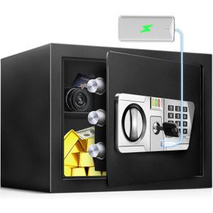 TOTOY 1.5 Cu Ft Small Safe Box For Home Documents with Type-C External Power - Steel Security Safe and Lock Box with Electronic Keypad, LED Sensor Light- Safety Box For Cash, Jewelry, Valuables (1.5 Cubic Feet)