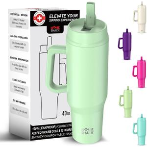 40 oz Tumbler with Handle and Foldable Straw Lid - Leakproof Insulated Stainless Steel Water Bottle - Hot & Cold Beverage Travel Mug - Reusable Iced Coffee Cup - Cupholder Friendly - Gift (Mint)