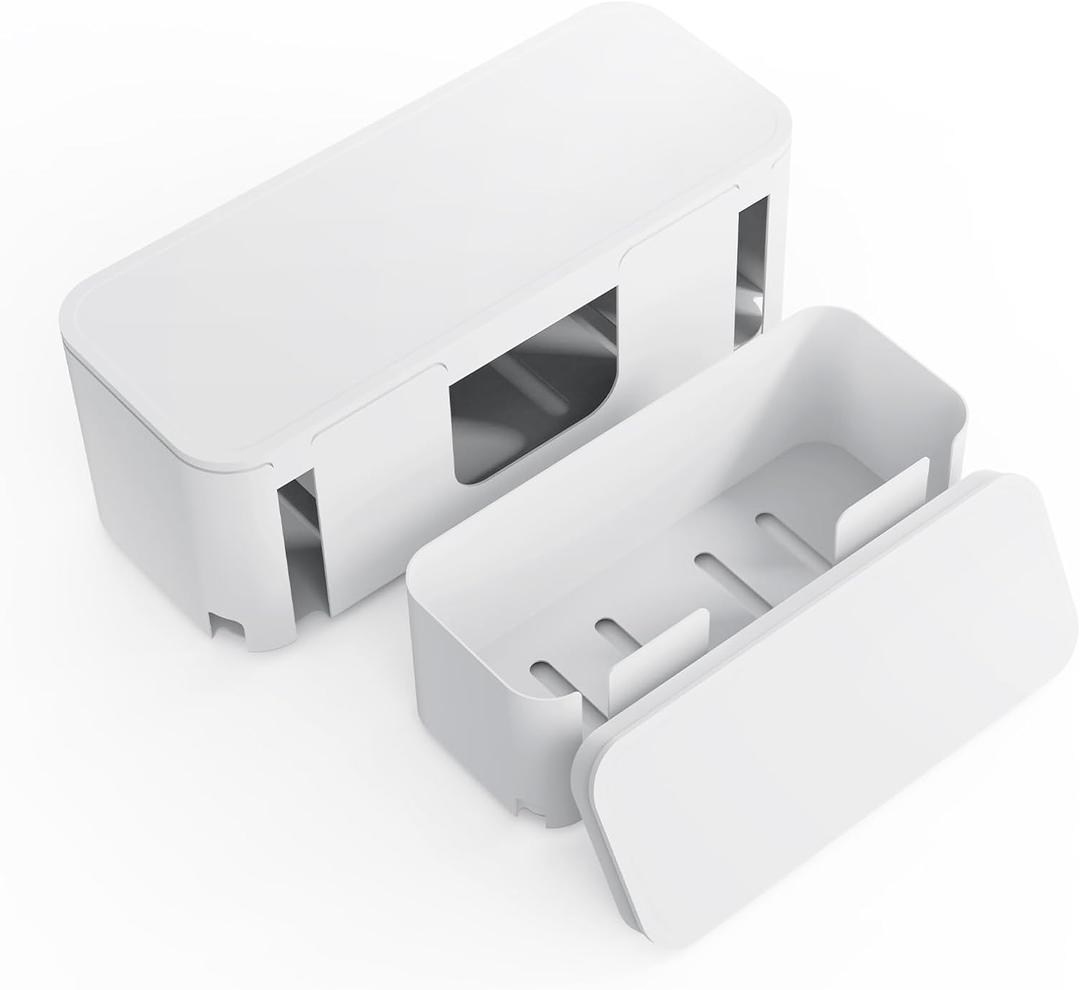 Cord Organizer Box, Cable Hider for Power Strips, Surge Protector, Extension Cord and Wire Management, Cable Management Box (2PCS/Large and Medium Size/White)