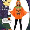 Hooded Adult Pumpkin Poncho Costume for Women - 2025 Christmas Jack-O'-Lantern Poncho & Candy Bag, One Size (Orange)