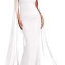 Lrady Wedding Guest Dresses for Women Sexy Off The Shoulder Elegant Formal Cocktail Maxi Dress with Cape (Medium, 4# White)