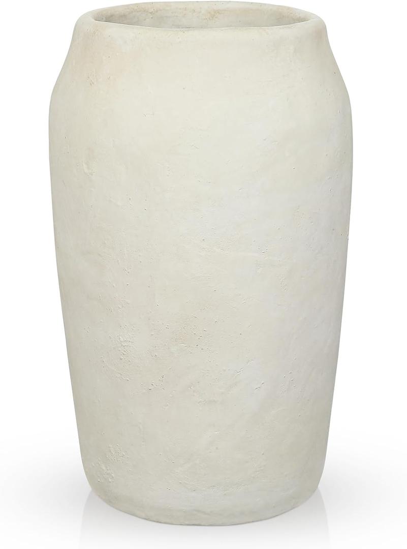 Briful Rustic Vintage Ceramic Vase, 11.8'' Farmhouse Table Decor with Wide Mouth, Large Decorative Vase for Home Decor, Living Room, Entryway & Shelf Styling, Beige