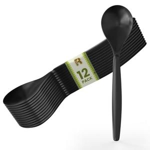 12 Pack Black Plastic Serving Spoons For Buffet 10 In - Extra Large Black Plastic Serving Utensils For Hot And Cold Food - Disposable Serving Utensils For Parties.