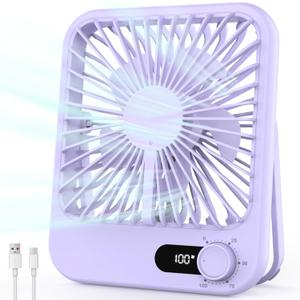 Small Fan Portable, 6.8 Inch Quiet Desk Fan Rechargeable with 2500mAh Battery Operated, 100 Speeds Adjustable Personal Mini Desktop Fan for Bedroom Office Travel Beach, Cruise Ship Essentials, Purple