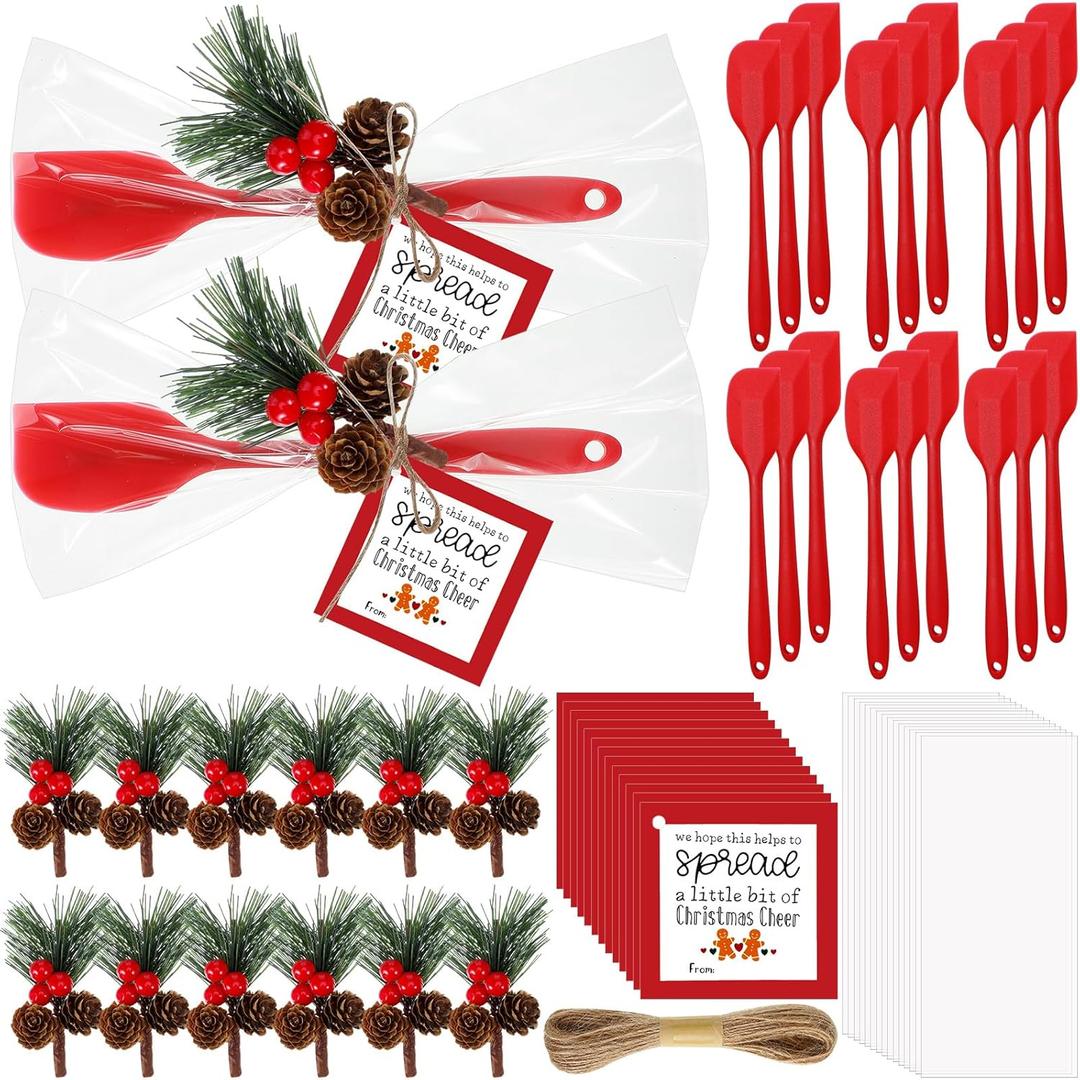 30 Sets Christmas Silicone Spatula Gifts Bulk Kitchen Christmas Spatula Set Includes Silicone Spatulas Pine Branch Gift Bags for Xmas Kitchen Neighbor Employee Gifts Cooking Supplies