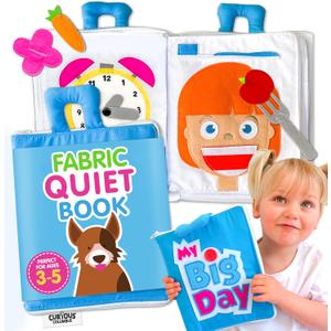 Curious Columbus Quiet Book Large Fabric Activity Book, Montessori Learning Toy, 10 Engaging Pages for Quiet Play, Perfect for at Home Learning, Airplane Activities and Road Trips.