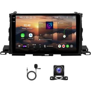 6+128GB Qualcomm Android 14 Car Stereo for Toyota Highlander 2014-2019 with Wireless Carplay Android Auto, 10.1 inch Aftermarket Octa Core GPS Navigation Radio with WiFi BT SWC + Backup Camera MIC