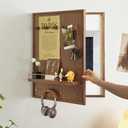 Electrical Panel Cover Decorative Wall Mounted Breaker Box Cover Wood Hidden Meter Box with Shelf Hooks Fuse Boxs Covers Cabinet Brown Flip Up Meter Switchs Boxs for Home(Vertical Layout,27.5x24)