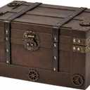 Vintage Pirate Style Treasure Chest For Kids,Large Treasure Box For Keepsakes, Decorative Antique Chest,Wooden Keepsake Box Size:13.8"X9.5"X6.9" (1, Large)