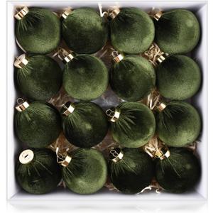 Velvet Ornaments for Christmas Tree Decorations - Moss Green Christmas Ball Ornament for Indoor Holiday Decor - Shatterproof Xmas Bulbs Ornaments 80mm 3.15inch - Pack of 16