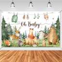 Baby Shower Backdrop Banner Set, Jungle Animal “Oh Baby” Photography Background, Forest Theme Party Decoration Supplies, 2pcs, 72 x 44 in and 82 x 60 in