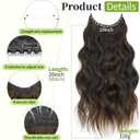 KooKaStyle Invisible Wire Hair Extensions with Transparent Headband Adjustable Size 4 Secure Clips Long Wavy Secret Wire Hairpiece 20 Inch MB1#Dark Walnut Brown for Women