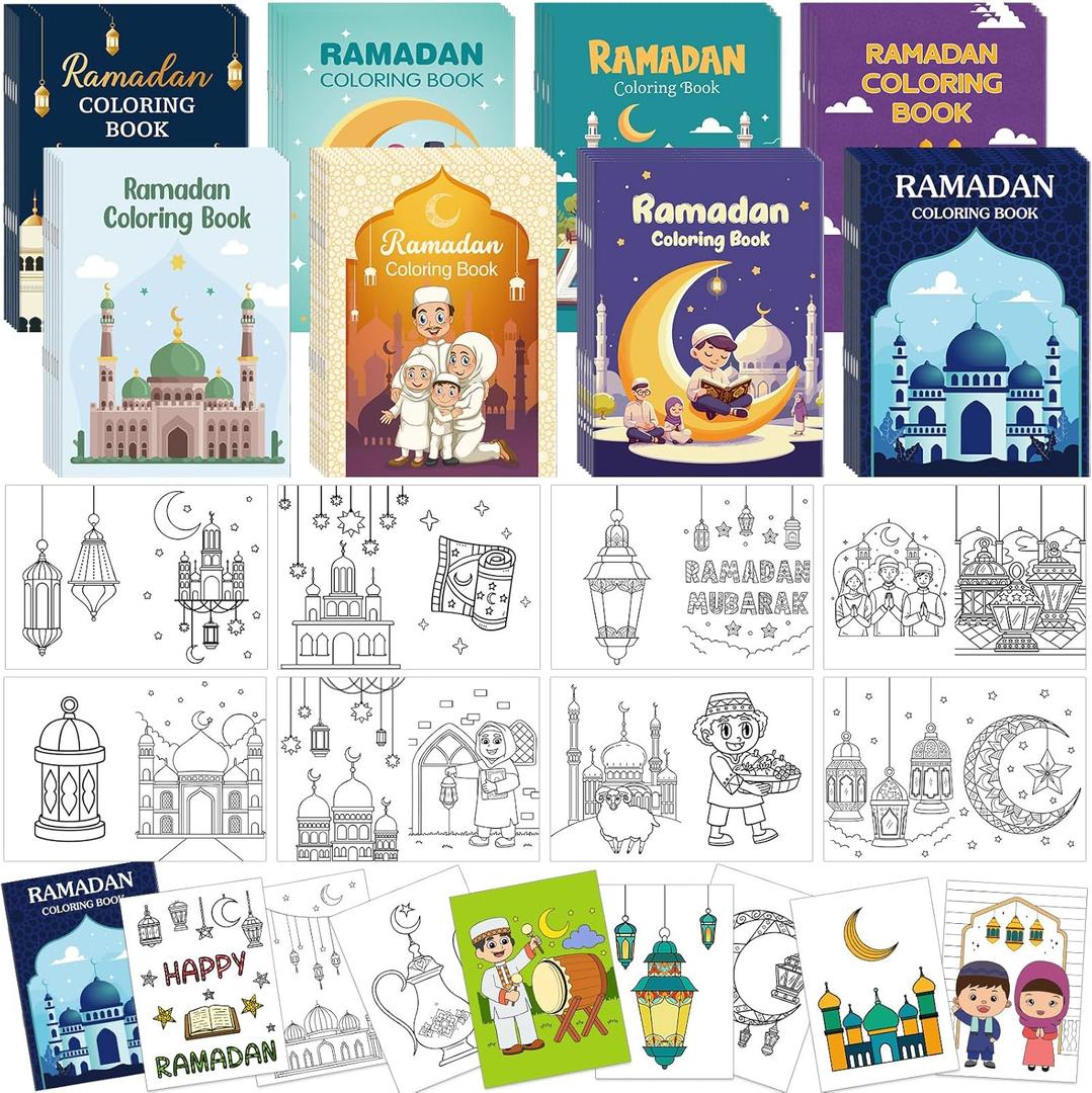 Zhanmai 48 Pcs Eid Mubarak Goodie Bags Fillers Ramadan Coloring Book Bulk Gift Ramadan Star Moon Holiday Activity Religious Mubarak Coloring Book for Activities Party Favors Supplies DIY Craft