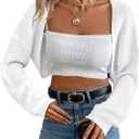 Women's Cardigan Shrugs Long Sleeve Knit Cropped Bolero Shrug Open Front Casual Cardigans for Dresses (White, S)