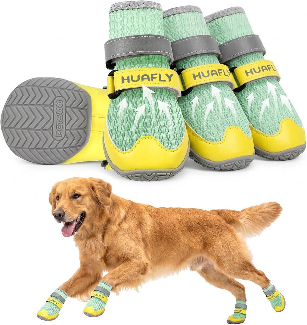 Huafly Dog Shoes for Large Medium Small Dogs,Adjustable Reflective Mesh Breathable Boots & Paw Protectors for Hot Pavement Summer,Anti-Slip Booties for Hard Floors Walking Running Hiking (Size 6)