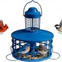 Squirrel Proof Caged Mealworm Bluebird Feeder with Detachable Grille, Easy Refill and Clean, Attract Wild Blue Bird Small Birds Outdoor Hanging, Metal Tube Feeders with Tray Life Time Support