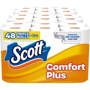 Scott ComfortPlus Toilet Paper, 48 Triple Rolls, 231 Sheets per Roll, Septic-Safe, 1-Ply Toilet Tissue