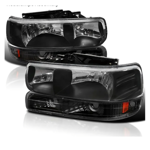 SPEC-D TUNING Black Housing Clear Lens Headlights + Bumper Lights Compatible with 1999-2002 Chevy Silverado 2000-2006 Tahoe Suburban, Left + Right Pair Headlamps Assembly