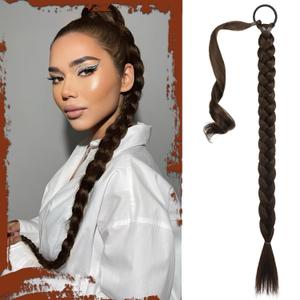 SOFEIYAN Braid Pony Tail Fluffy Natural Soft Long Braid Ponytail Extension with Hair Tie Straight Sleek Wrap Around Hair Extensions Synthetic Hairpieces for Women Daily Wear (30 Inch (Pack of 1), Brown)
