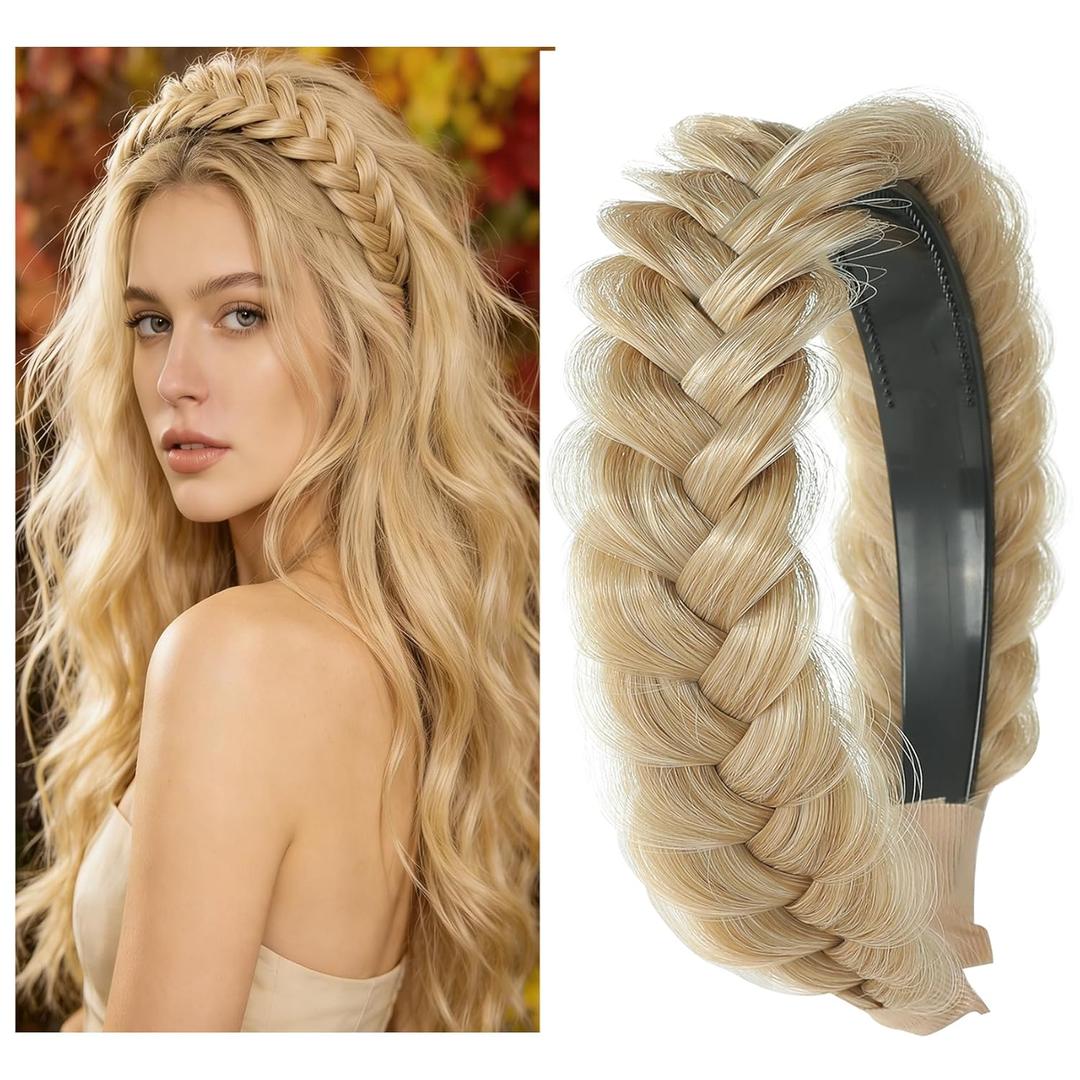 TOECWEGR Braided Headband WithTooth Wide Braid Messy Hair Hoop WomenFashion Hair AccessoriesBeach Gold