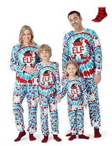 PATPAT Family Matching Christmas Pajamas, Tie Dye Elf Christmas Holiday Pjs Sets Long Sleeve Sleepwear, Kids 6-7 Years